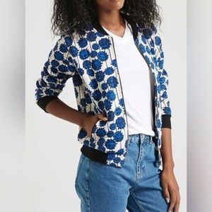 Topshop blue floral bomber jacket